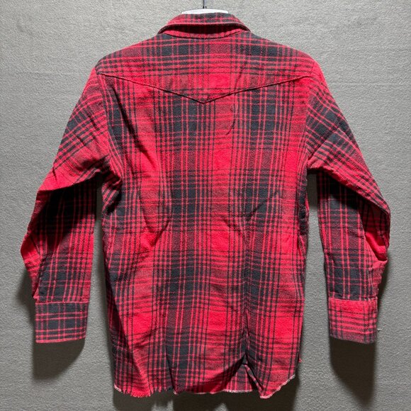 Saddle King Western Pearl Snap Flannel Shirt Men's M Red Plaid Thick Long Sleeve - Picture 7 of 9